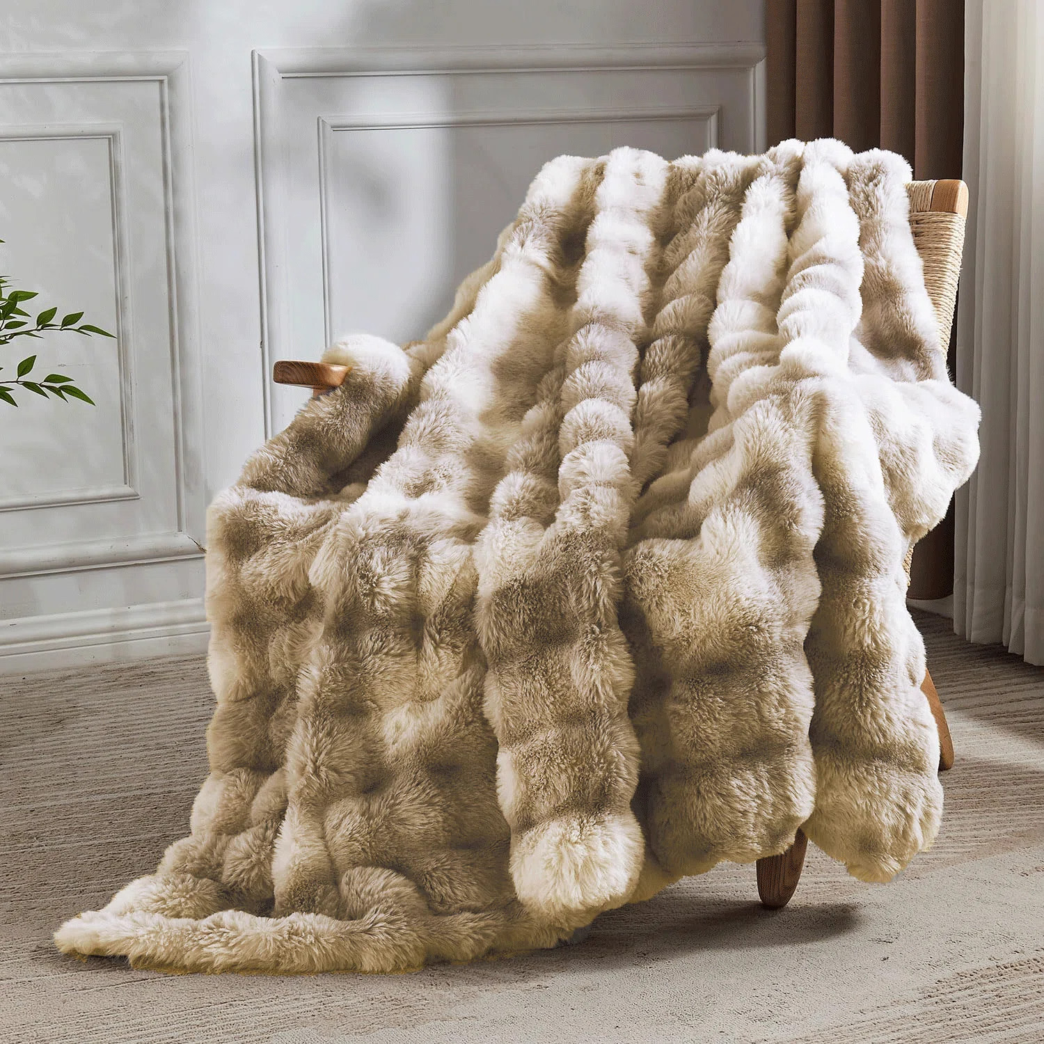 Cozy Warm Luxury Faux Fur Rabbit Throw Blanket, Knitted Soft Thick Furry Cute Plush Reversible Bl... | Wayfair North America