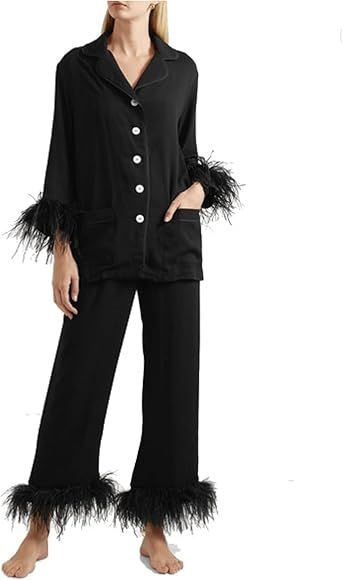 Feather Pajamas for Women - Feather women set - feather pjs for women -pjs with feather trim – ... | Amazon (US)