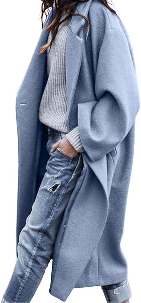 CHARTOU Women's Oversized Notched Collar Wool Blend Single Breast Midi Long Trench Coat | Amazon (US)