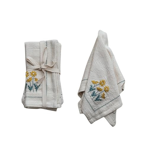 Creative Co-Op Floral Hand-Embroidered Cotton Napkins, Multicolor, Set of 4 | Amazon (US)