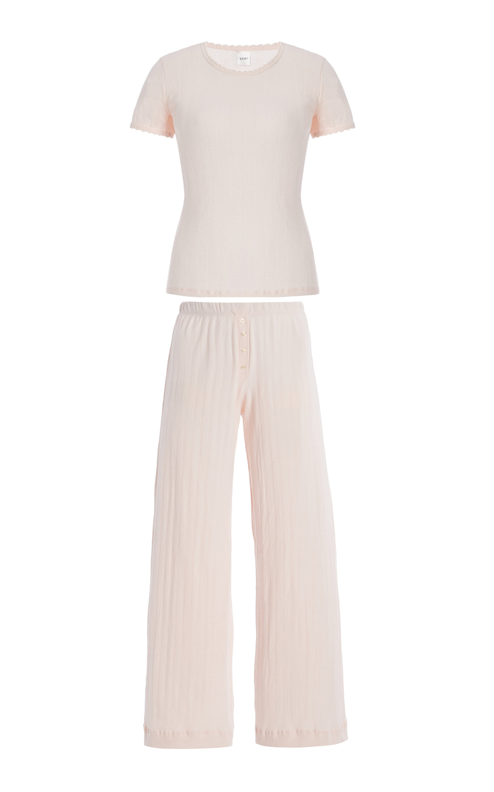 Leset - Pointelle-Knit Lounge Set - Pink - L - Moda Operandi | Moda Operandi (Global)