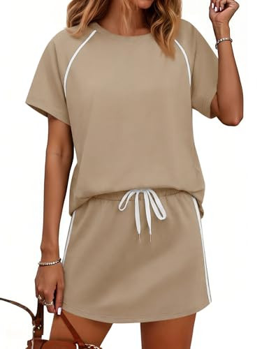 Yousify Womens 2 Piece Skirt Sets Summer Short Sleeve Tops and Tennis Skort Lounge Set Vacation Workout Matching Outfits | Amazon (US)