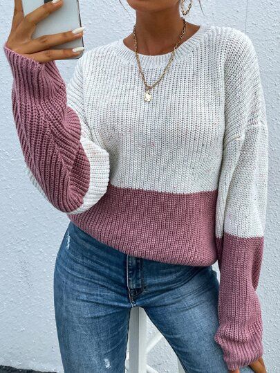 Drop Shoulder Colorblock Sweater | SHEIN