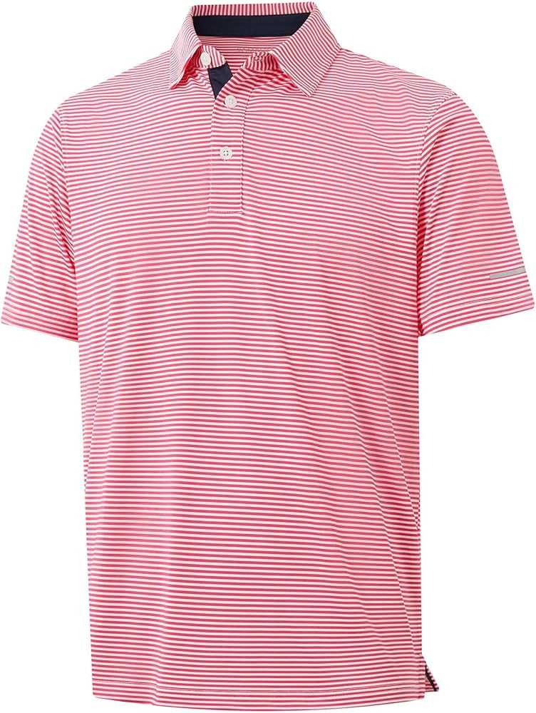 Golf Shirts for Men - Moisture Wicking Short Sleeve Performance Sport Casual Striped Collared Men... | Amazon (US)