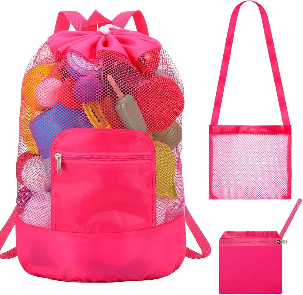 Large Beach Bag with Single Shoulder Small Mesh Bag for Children Adults Beach Camping Outdoor Spo... | Amazon (US)