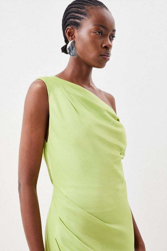 Satin Crepe One Shoulder Woven Maxi Dress | Karen Millen US