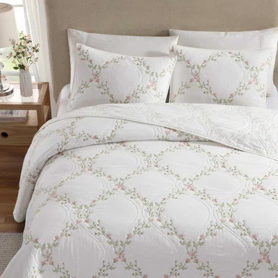 Laura Ashley Floral Embroidery Cotton Reversible Quilt Set | Wayfair North America