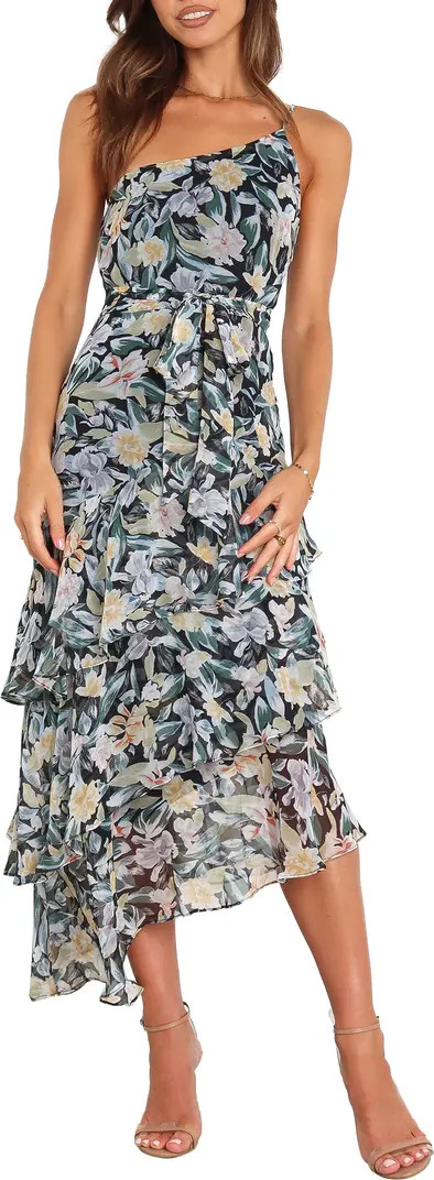 Amren Floral One-Shoulder Tiered Asymmetric Dress | Nordstrom