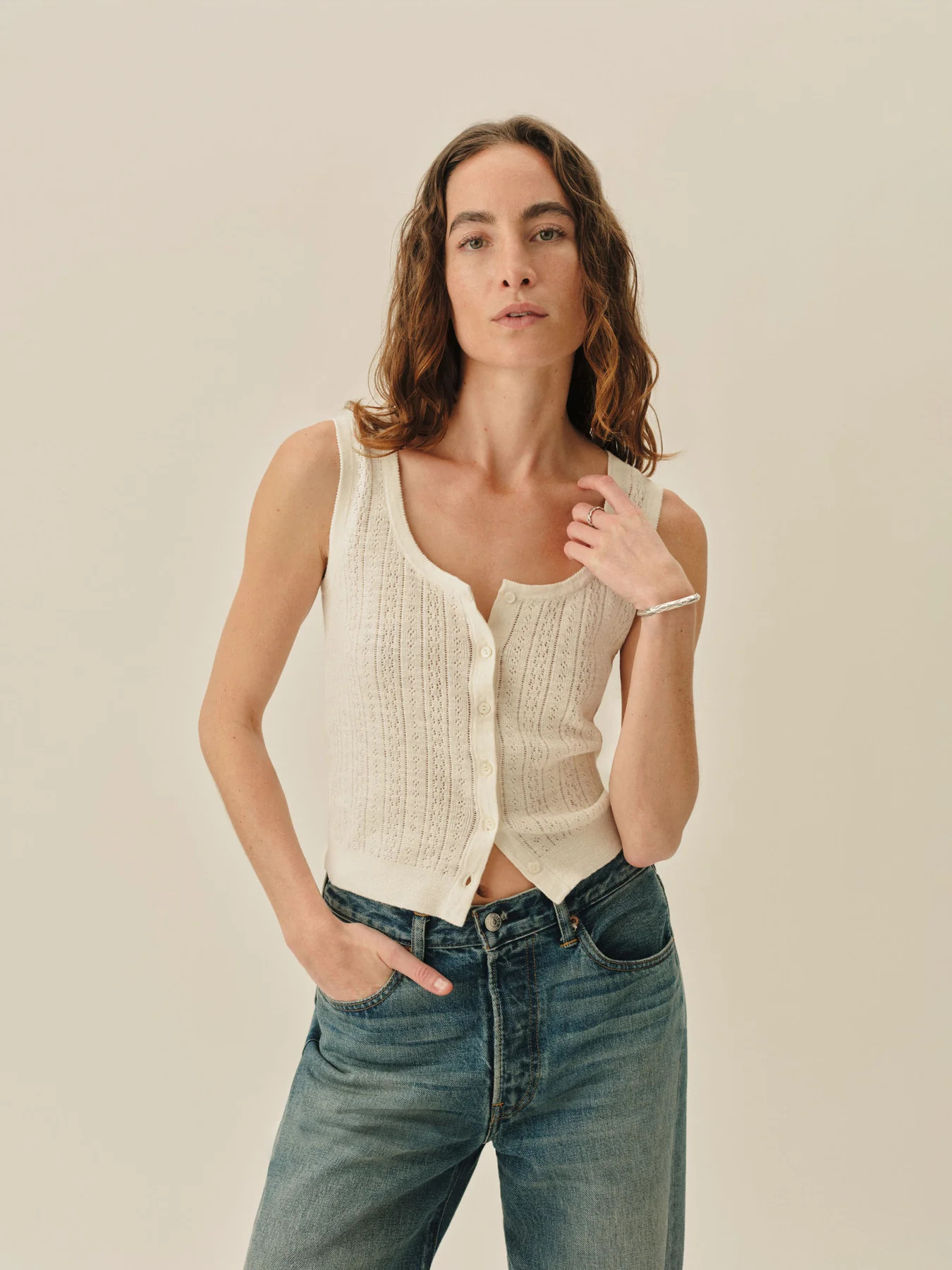 Soft White Coastal Linen Pointelle Button Down Tank - Buck Mason- Modern American Classics | Buck Mason