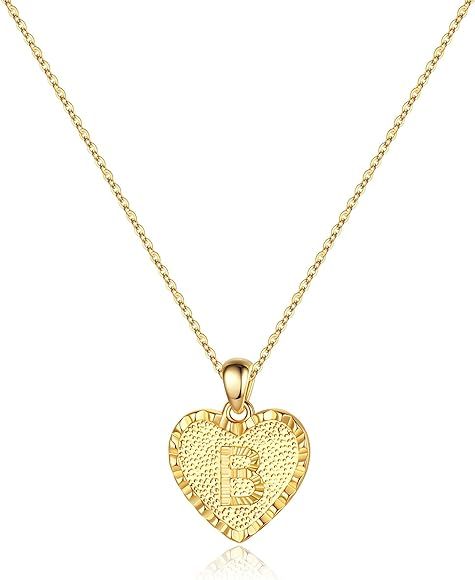 IEFSHINY Heart Initial Necklace for Women - 14K Gold Filled Dainty Heart Pendant Initial Letter N... | Amazon (US)