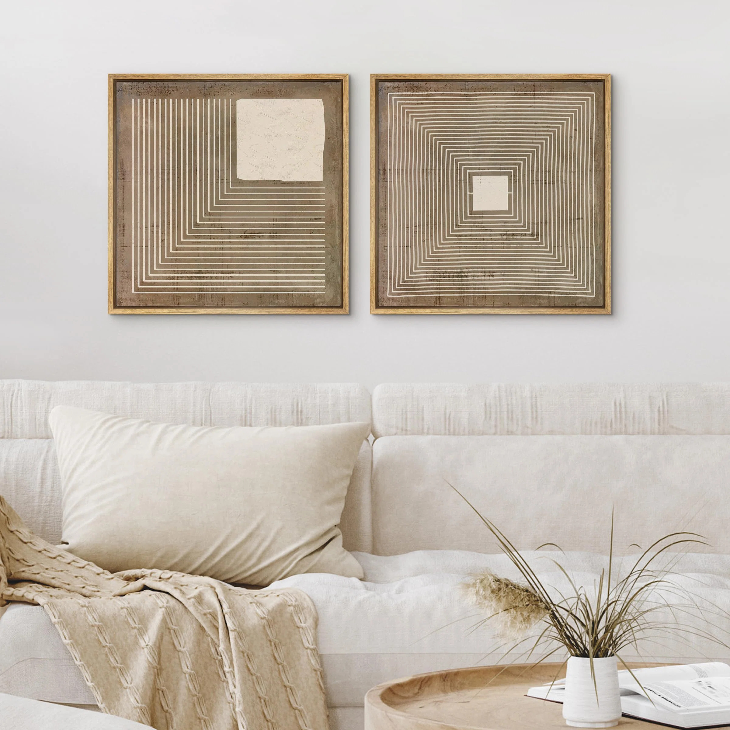 " Square And Labyrinth Designs In Neutral Tones Illustrations Abstract Rustic Art Minimalist " 2 ... | Wayfair North America