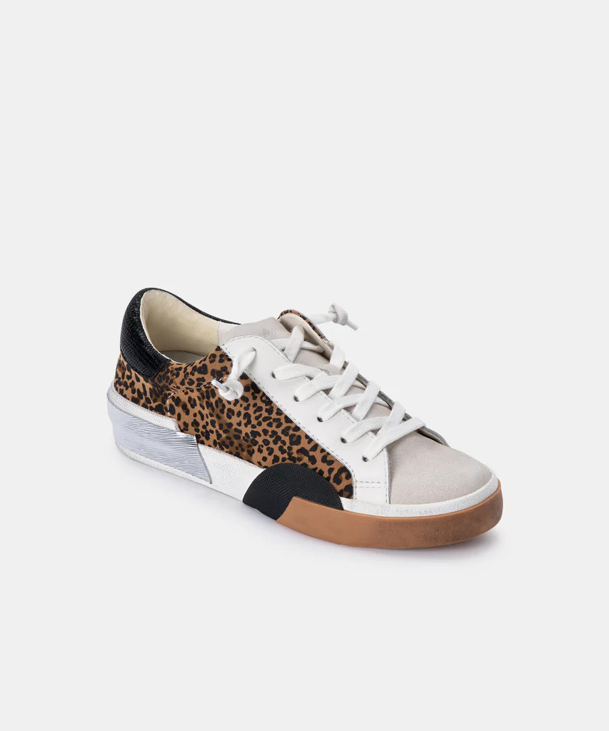 ZINA SNEAKERS TAN BLACK DUSTED LEOPARD SUEDE | DolceVita.com