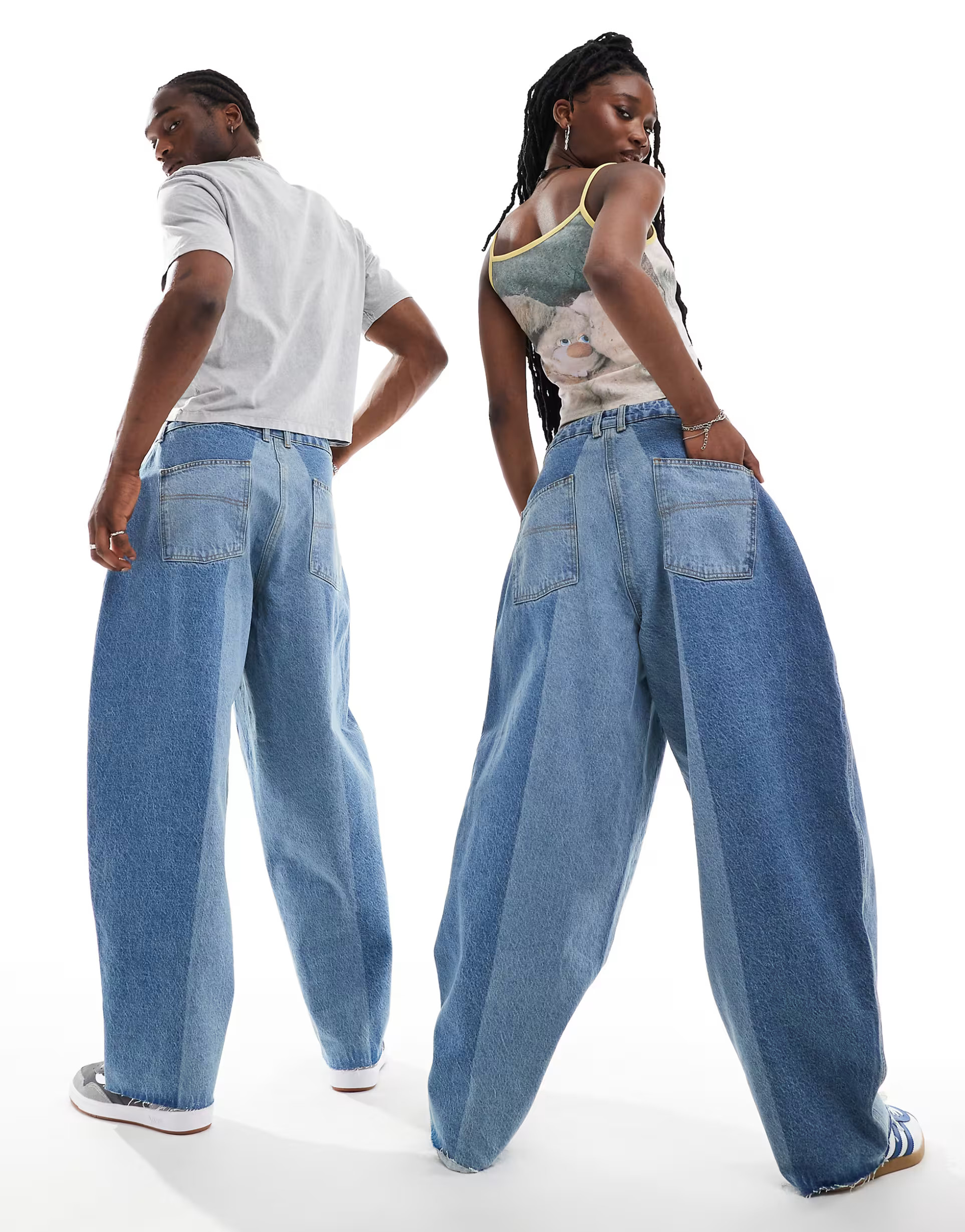 COLLUSION unisex patchwork denim balloon jeans in midwash | ASOS (Global)