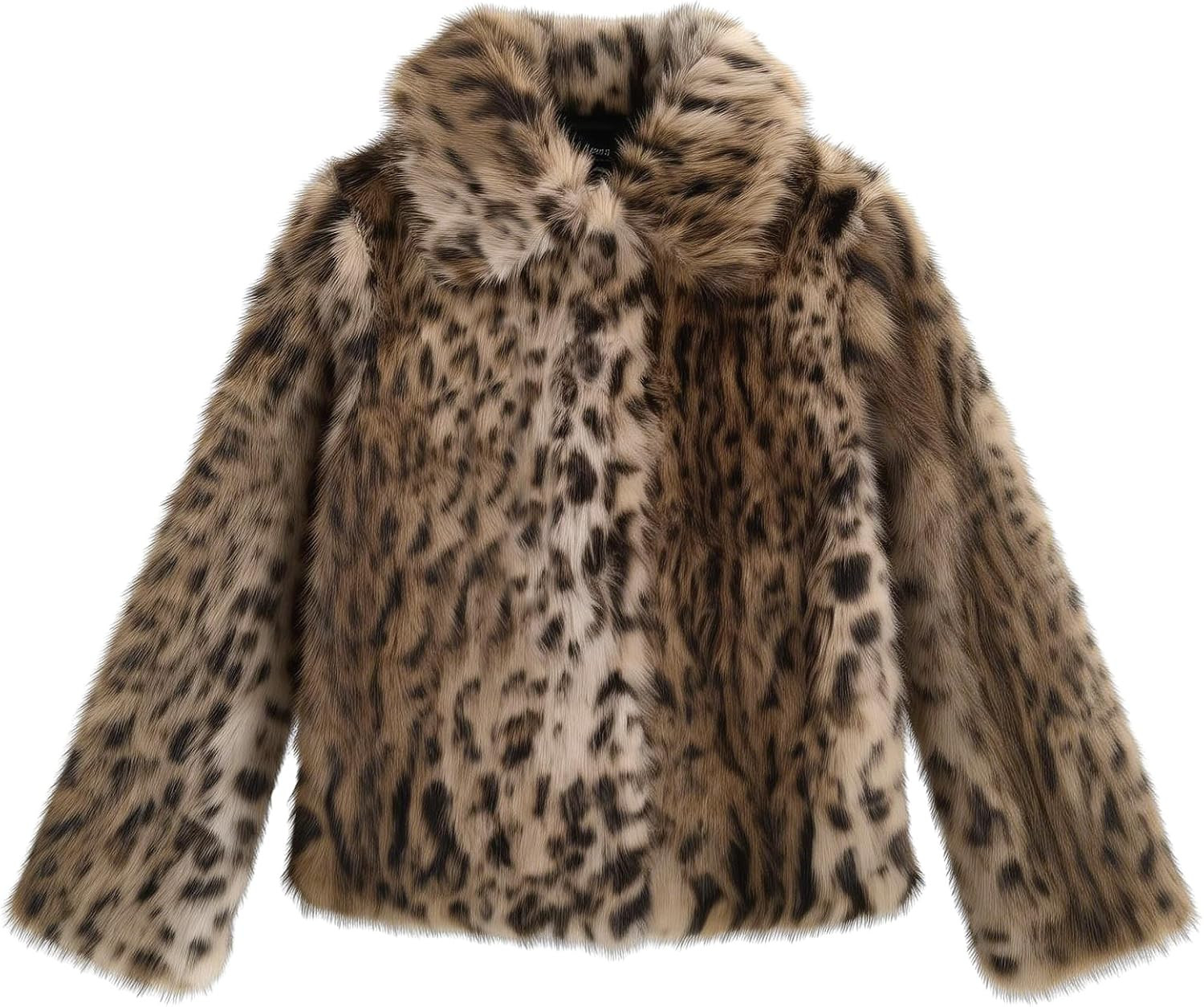 Women's Faux Fur Crop Jacket Long Sleeve Cozy Winter Warm Fluffy Leopard Pure Color Sherpa Coat with Pockets | Amazon (US)