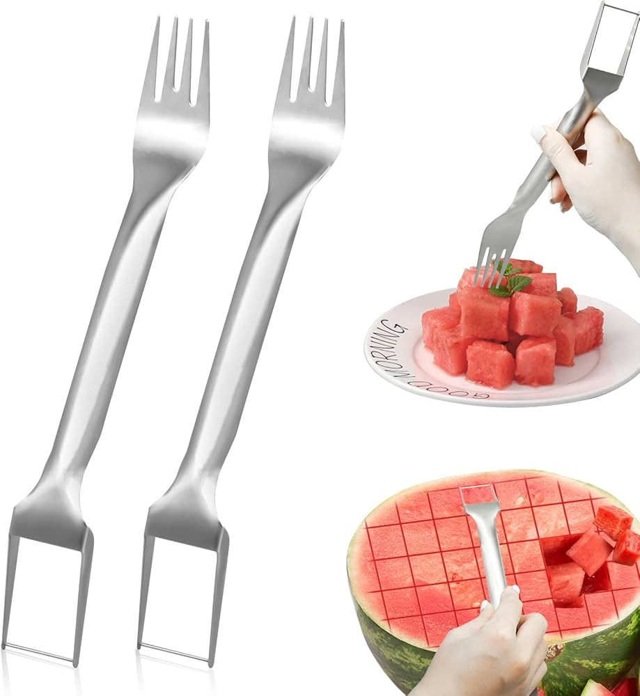 2Pcs Watermelon Fork Slicer Cutter, Stainless Steel 2-in-1 Watermelon Fork Slicer, Portable Water... | Amazon (US)