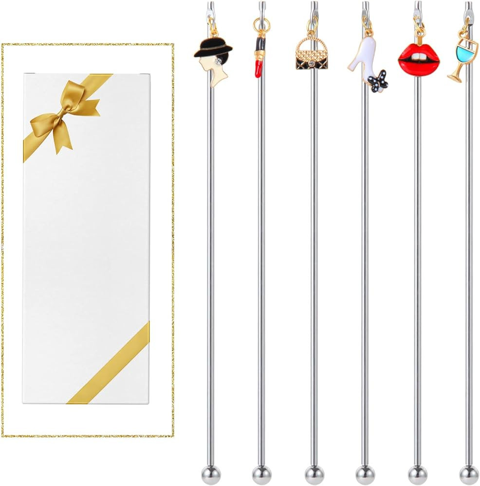 6Pcs Colorful DIY Pendant Drink Stirrers- 7.5" Cocktail Swizzle Stir Sticks with Women Lipstick P... | Amazon (US)