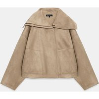 Zara - Wide-Collar Bomber Jacket - Light Beige - S - Woman | Zara US