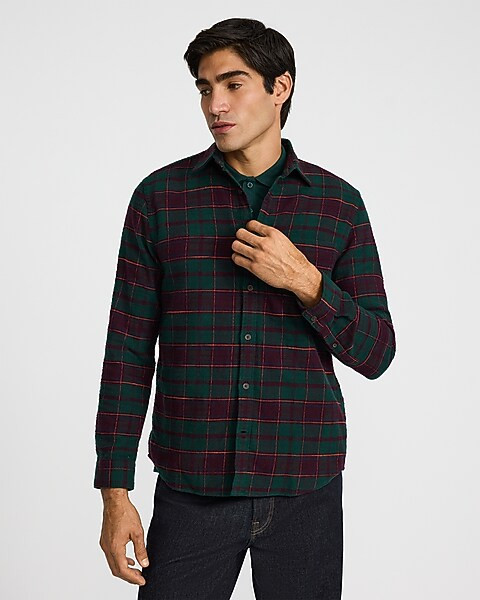 Plaid Cotton Patch Pocket Flannel Shirt | Express
