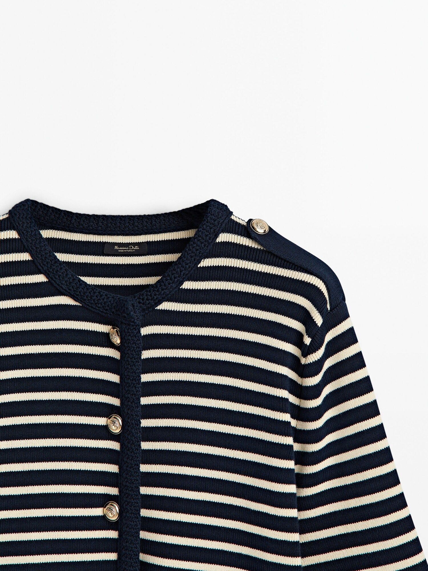 Striped knit cardigan with button detail on shoulder | Massimo Dutti (US)