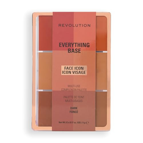 Revolution Everything Base Face Icon Complexion Palette, Multi-Use Cream Contour, Concealer, Corrector, Highlighter & Blush Kit, Vegan & Cruelty-Free, Dark | Amazon (US)