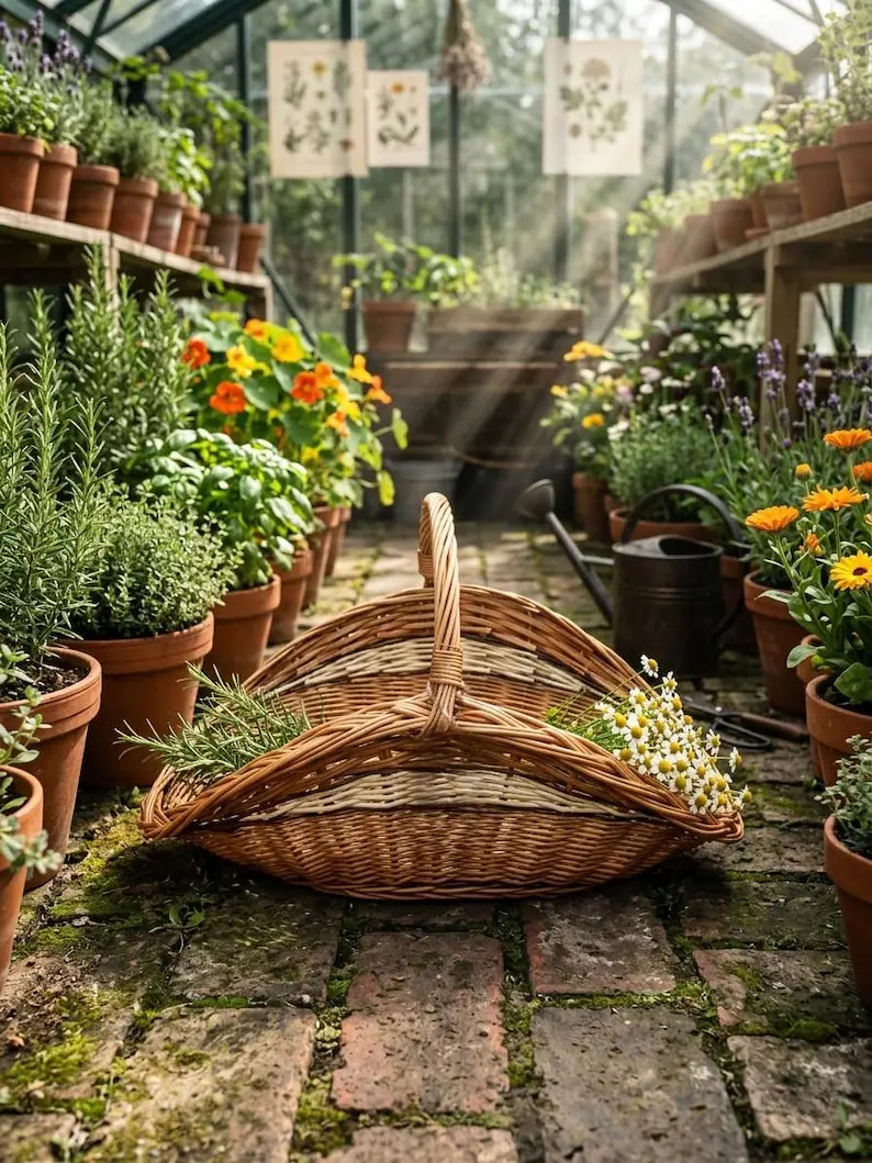 Willow Garden Trug Basket - Wicker Flower Gathering Basket, Handwoven Fruit Harvest Basket With H... | Etsy (Global)