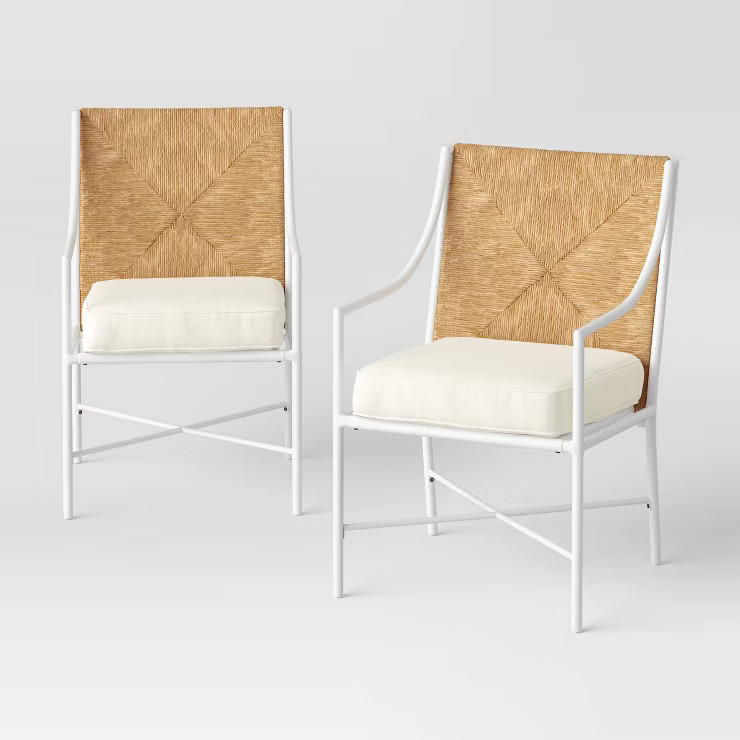 Stanton 2pk Rush Weave Patio Dining Chairs - White/Natural - Threshold™ designed with Studio Mc... | Target