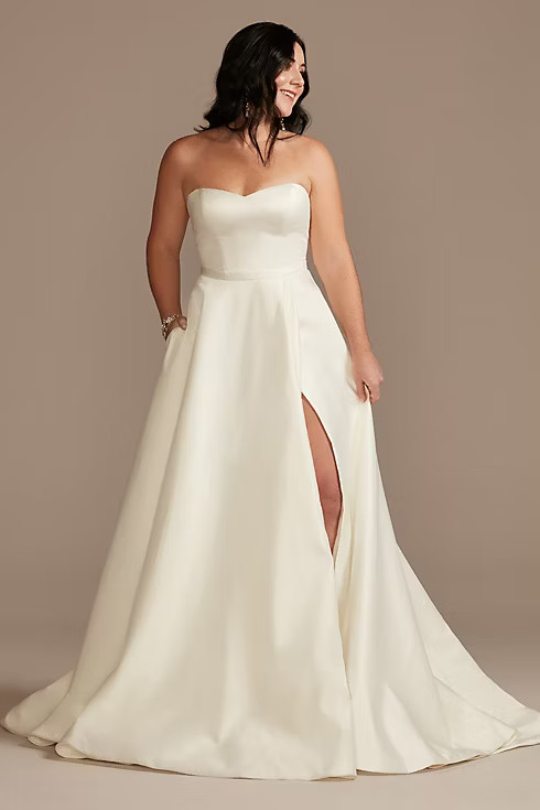Strapless Satin Wedding Dress with Slit | Davids Bridal