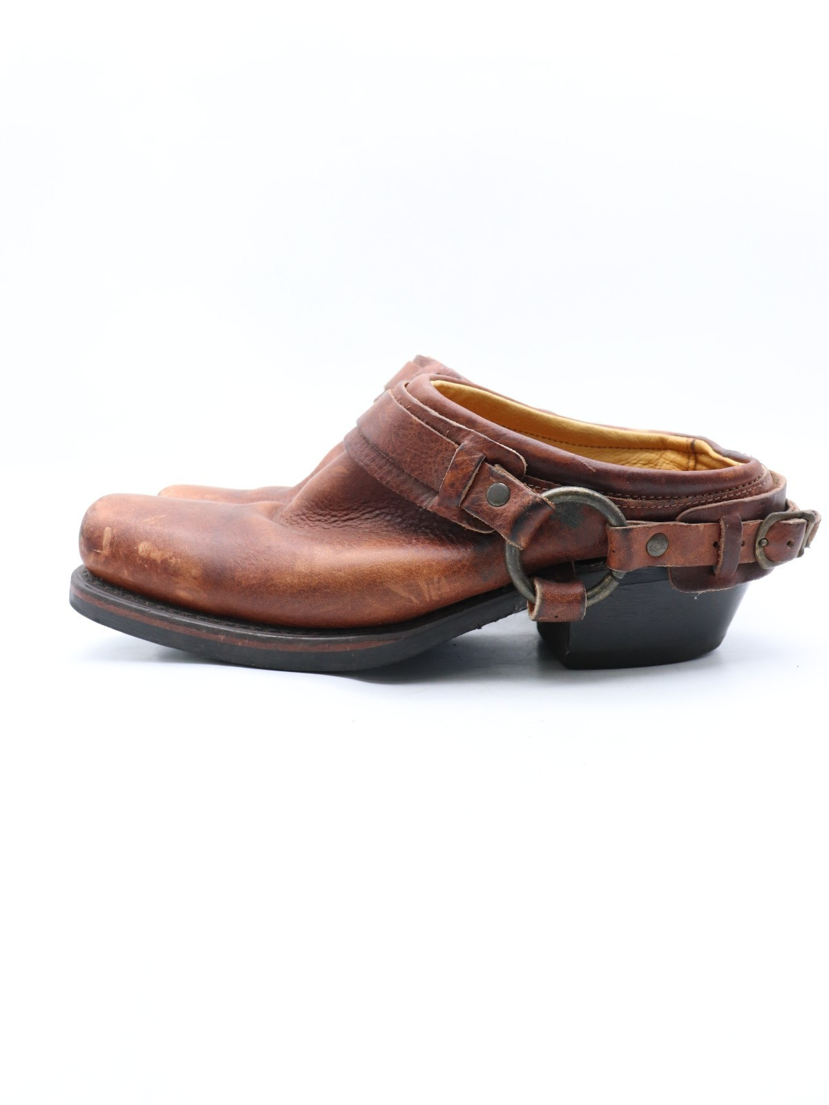 Vintage Frye Harness Mules Women's 8.5 M Brown Leather Clogs Belted Western USA | eBay US