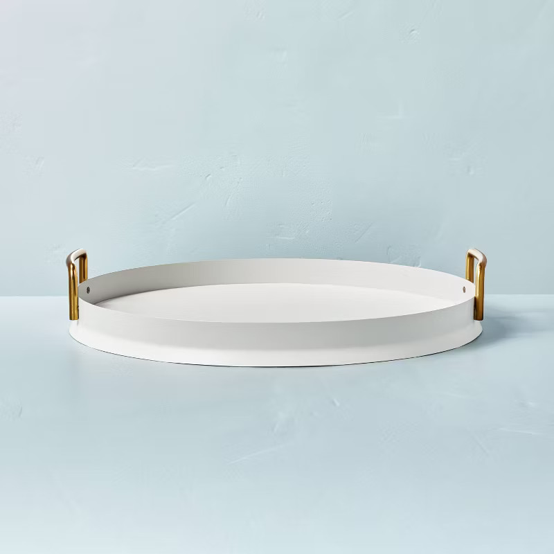 Round 16" Metal Decor Tray Cream/Brass - Hearth & Hand™ with Magnolia | Target