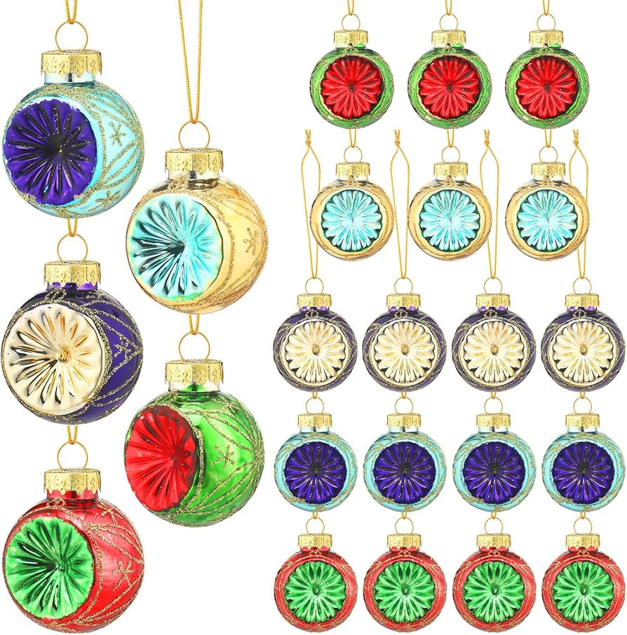 Lyrow 18 Pieces 1.8 Inches Vintage Christmas Ball Ornaments Retro 90s Multicolored Reflector Glas... | Amazon (US)