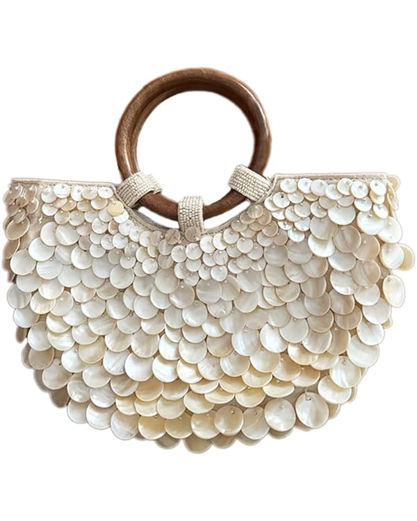 Shell Beaded Clutch Purse for Women Luxury Handmade Top Handle Bag Beach Evening Handbag for Summ... | Amazon (US)