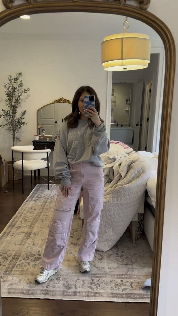 Today’s comfy outfit! Linking a similar crewneck from Aritzia because this one from CJLA is sold out!

Comfortable outfit inspo, grey and pink, cargo pants, how to wear cargos, Golden Goose, pink cargo pants, Abercrombie, Carly Jean Los Angeles, Sonix phone case, Made by Mary / Emilie Kiser collab huggies, statement chunky earrings 

#LTKSeasonal #LTKVideo #LTKMostLoved