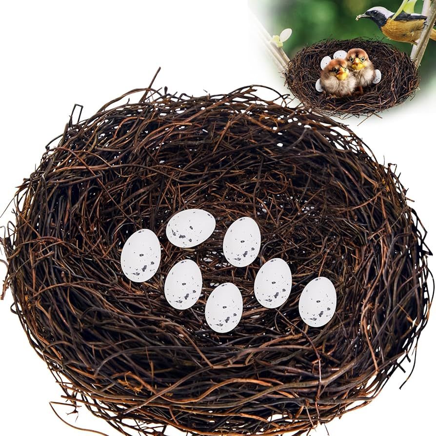 2 Pcs 12'' Bird Decor Nest Easter Bird Artificial Rattan Nest Handmade Bird's Egg Home Nest with ... | Amazon (US)