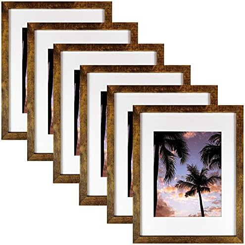 11x14 Frames, Display Pictures 8x10 With mat or 11x14 Prints Without Mat,Wall Mounting,Brown,6PCS | Amazon (US)