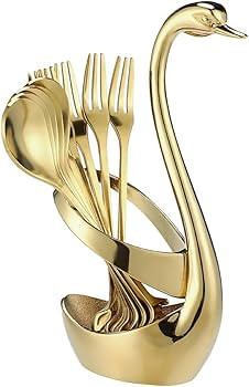 Decorative Gold Swan Base Holder with 10pcs 4.7’’ Coffee Spoon set,AnSaw Creative Gold Leaf D... | Amazon (US)