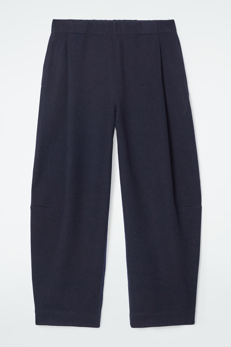 Boiled-Wool Barrel-Leg Trousers in Navy | COS UK