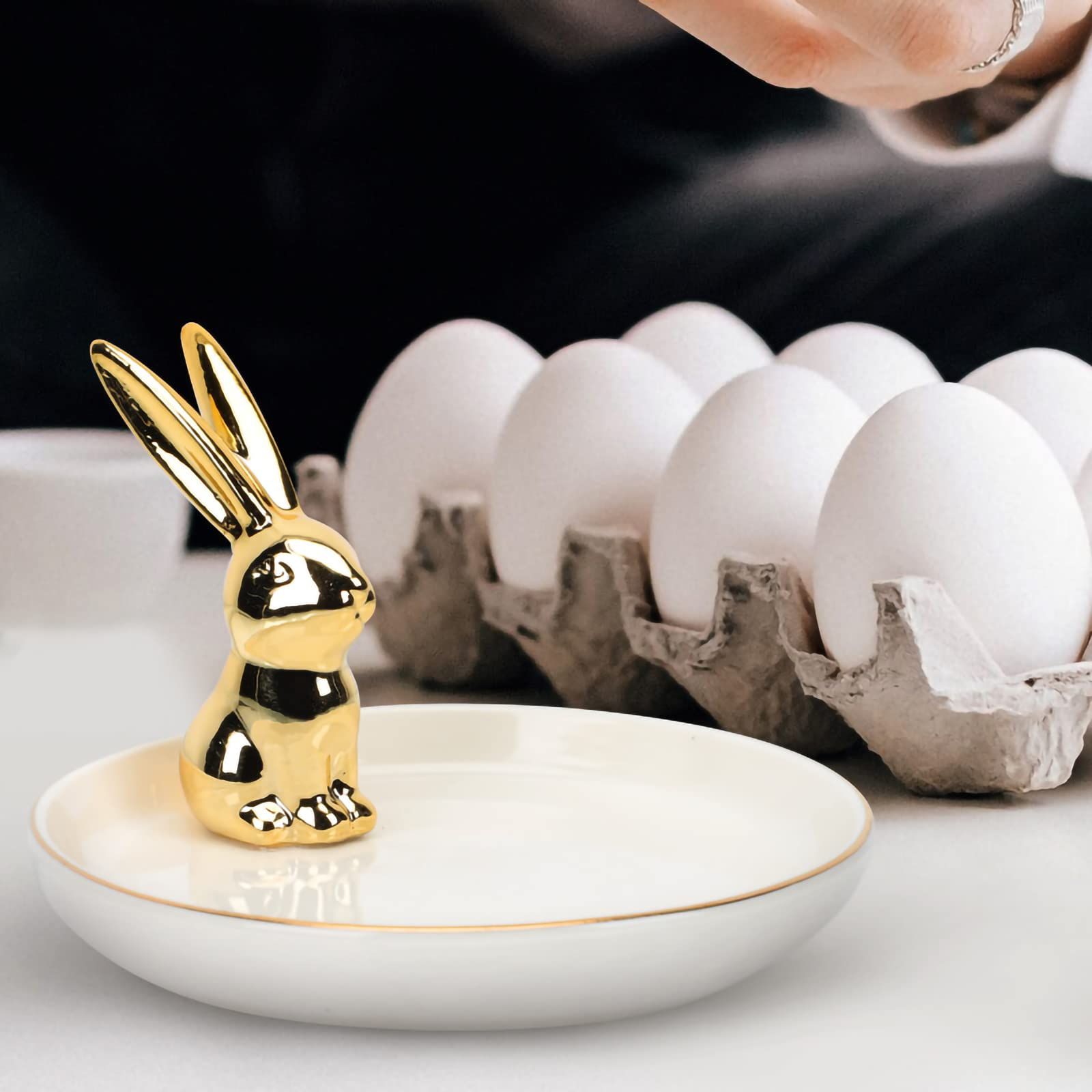 2 Pcs Ceramic Animal Bunny Figurines Ornaments, Gold Ceramic Rabbit Bunny Rings Holder Easter Hom... | Amazon (US)