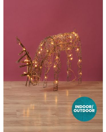 24in Indoor Outdoor Rattan Light Up Grazing Reindeer | HomeGoods