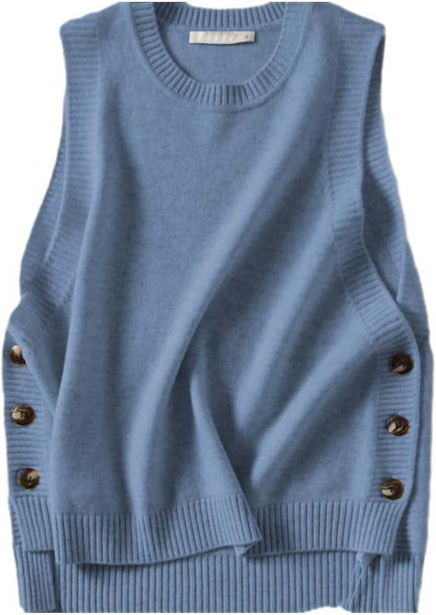 HangNiFang Women's Round Neck Sleeveless Pullover Ribbed Knit Sweater Vest Top | Amazon (US)