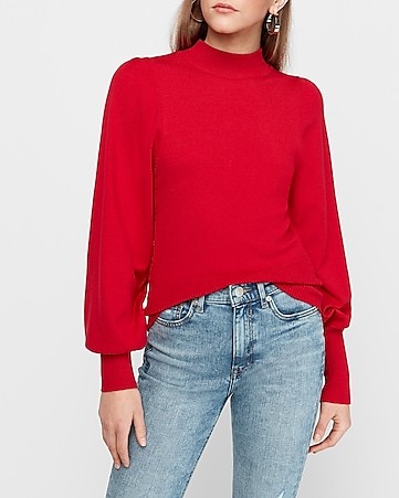 Mock Neck Puff Sleeve Sweater | Express