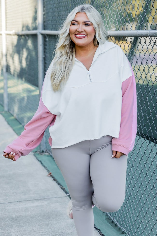 Jump Right In Pink Colorblock Quarter Zip Pullover | Pink Lily