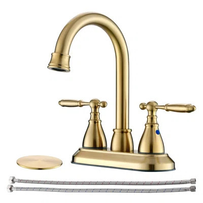 Brushed Gold Bathroom Faucet With Pop-Up Drain Assembly, 2 Handles Centerset Bathroom Sink Faucet 4 Inch With 360° Swivel Spout, Stainless Steel Fauce | Wayfair North America