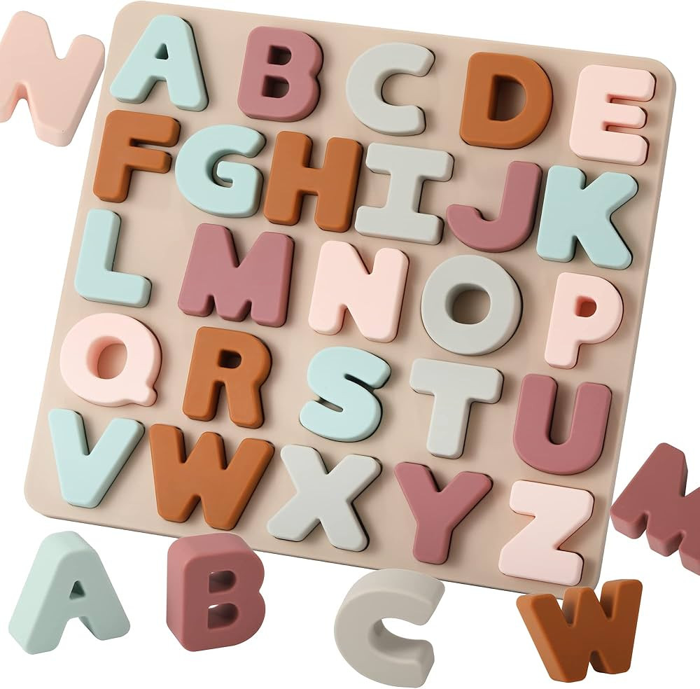 TOYHDAYO Silicone Alphabet Puzzle for Toddlers 1-3, Alphabet Toys with Puzzle Board & Letter Bloc... | Amazon (US)