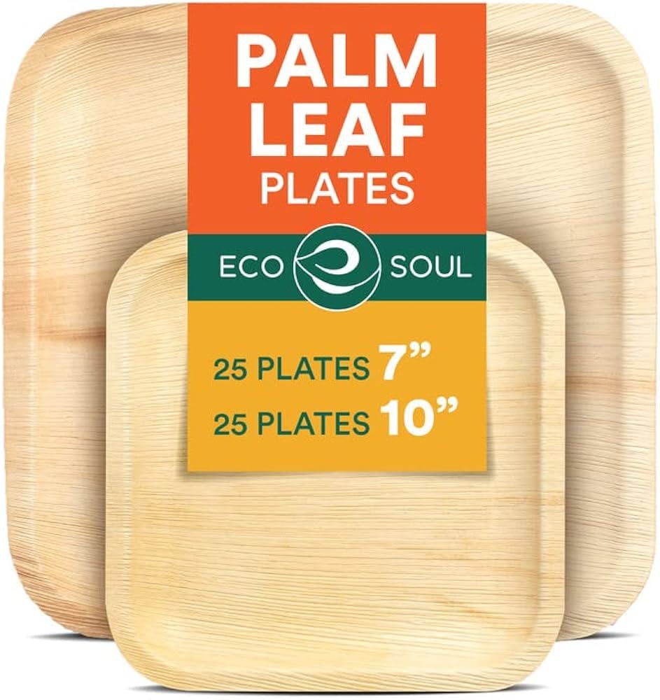 ECO SOUL 100% Compostable 10 Inch & 7 Inch Palm Leaf Plates [50-Pack] I Premium Disposable Plates... | Amazon (US)