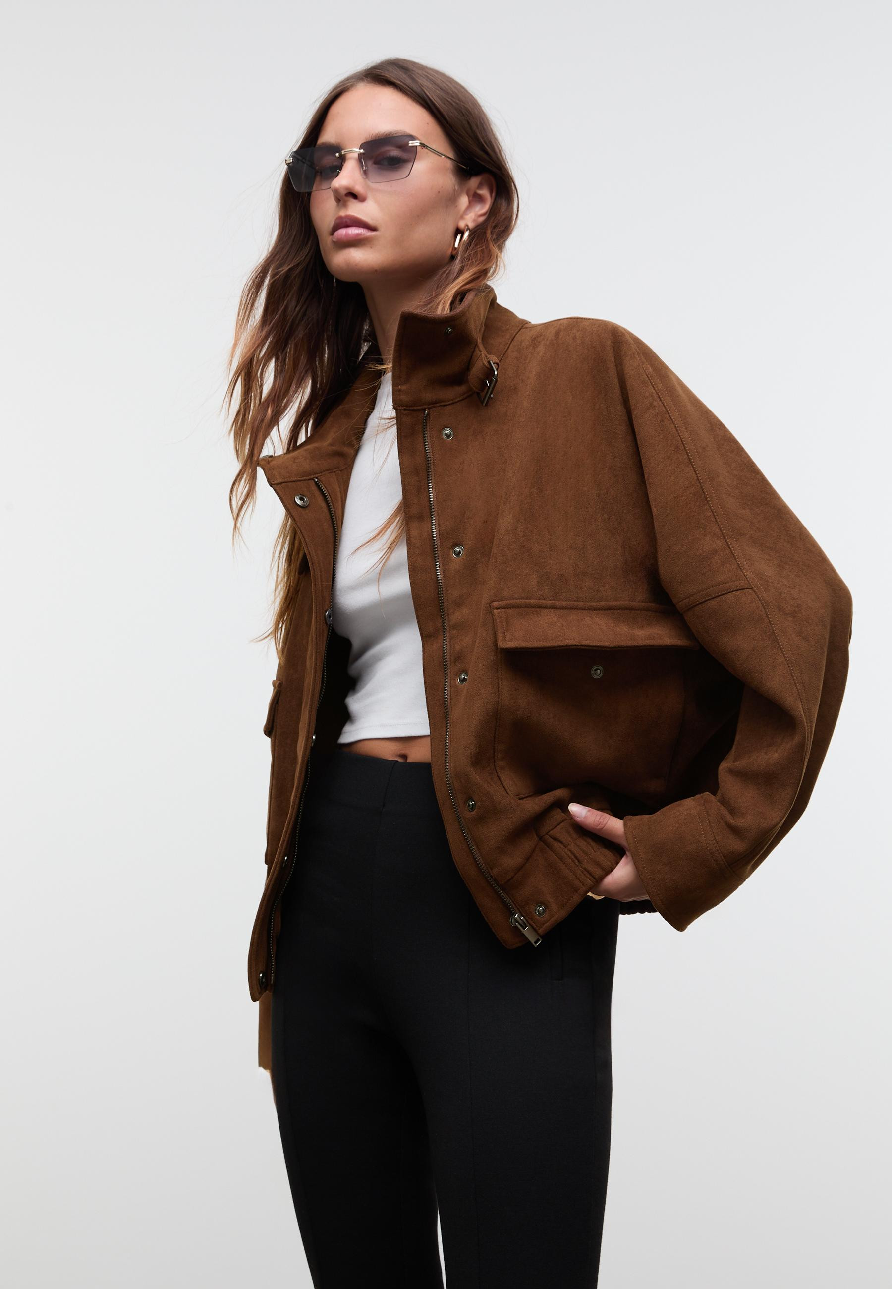 Oversized faux suede jacket - Women's See all | Stradivarius United Kingdom | Stradivarius (UK)