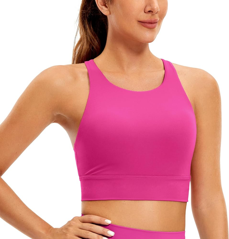 CRZ YOGA Womens Butterluxe Strappy High Neck Longline Sports Bra - Padded Criss Cross Back Workou... | Amazon (US)