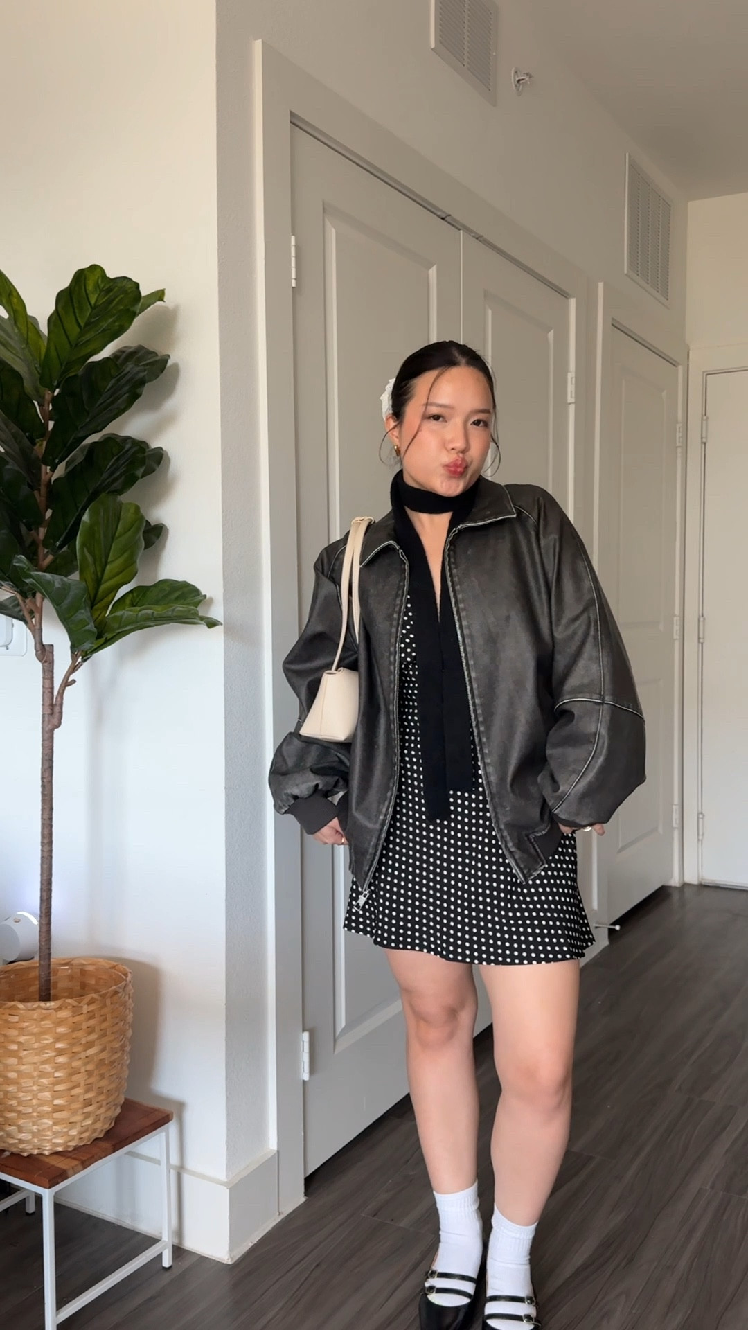 casual cozy fall outfit idea 

🏷️ collared jacket, collared leather jacket, barn jacket, polka dot dress, fall dress, black mini dress, mary jane outfit, fall casual outfit, fall ootd, fall outfit inspo, autumn fashion, autumn style

#LTKStyleTip #LTKSeasonal #LTKVideo