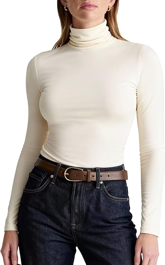 Zengjo Womens Turtleneck Long Sleeve Shirts Fitted Thermal Base Layer Top for Cold Weather | Amazon (US)