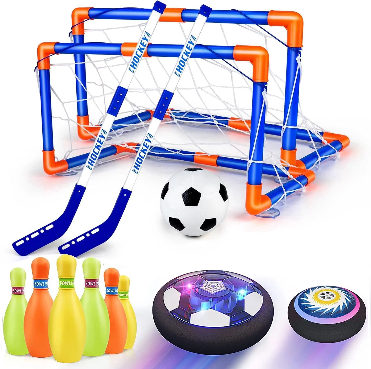 Hot Bee Hover Soccer Ball Set with 2 Goals, 3-in-1 LED Soccer Hockey Bowling Set Indoor/Outdoor T... | Walmart (US)