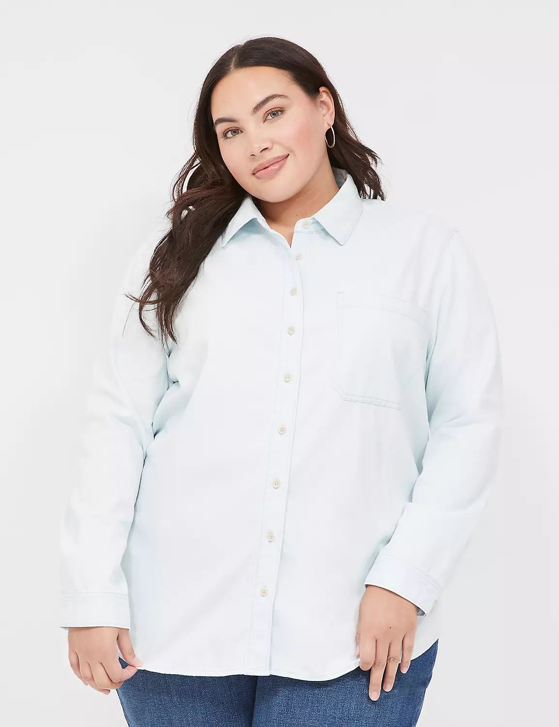 Long-Sleeve Button-Front Denim Boyfriend Shirt | LaneBryant | Lane Bryant (US)